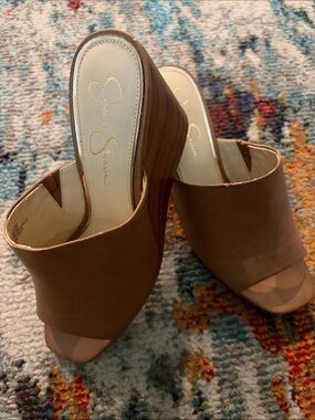 Jessica Simpson Brown Open-Toe Leather Mule Heels sz 10